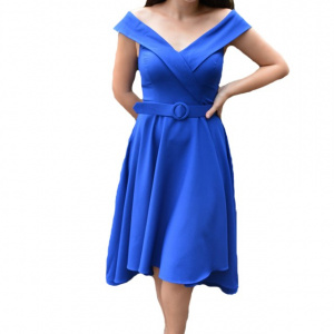 Rochie eleganta Fiene cu decolteu in V,nuanta de albastru