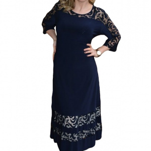 Rochie fashion cu insertii tip plasa, nuanta bleumarin, masura mare