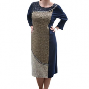 Rochie fashion de culoare bleumarin combinata cu insertii aurii