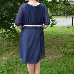 Rochie feminina, din voal bleumarin-alb, masura mare