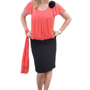 Rochie gratioasa, de culoare corai-negru RO-1852-CO