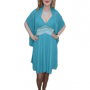 Rochie tinereasca, nuanta de turcoaz, inchidere cu fermoar