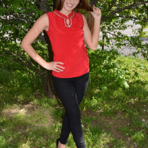 Top fashion de primavara-vara din material elastic, nuanta rosie