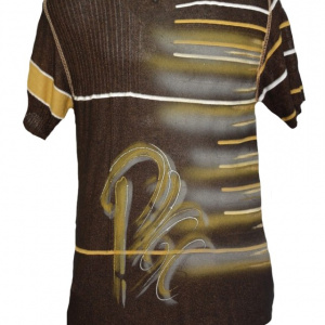 Tricou barbatesc, de culoare maro, cu imprimeu grafic colorat