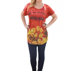 Tricou de primavara-vara cu maneca scurta, rosie, cu imprimeu