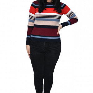 Bluza casual Vera ,model cu dungi multicolore,marsala