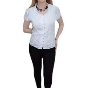 Bluza cu decolteu rotund, nuanta de alb, maneca scurta