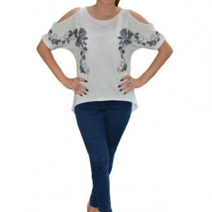 Bluza de primavara-vara cu design deosebit in fata, nuanta alba