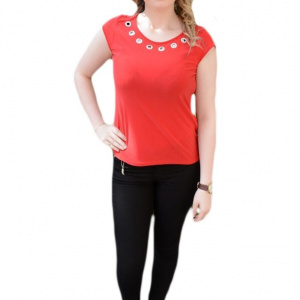Bluza, din material elastic, de culoare rosie, si insertii argintii