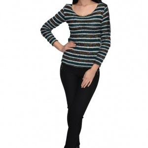 Bluza tricotata,model multicolor ,nuanta de verde
