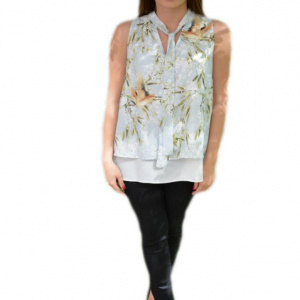 Bluza vaporoasa de vara cu design multicolor, fara maneca