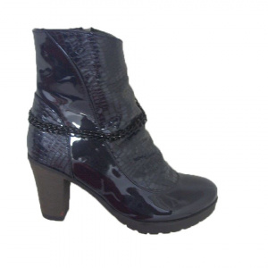 Botina casual, de culoare bleumarin, din piele lacuita fronsata