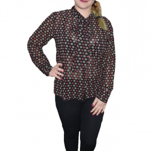 Camasa eleganta cu guler tip sal, imprimeu floral rosu-fond negru