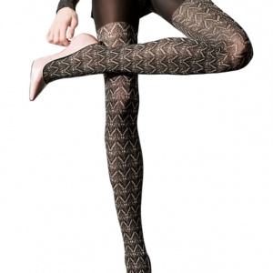 Ciorap pantalon, nuanta neagra cu model 3D cu aspect ajurat, bej