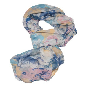 Esarfa trendy design floral multicolor nuante roz-albastru-galben