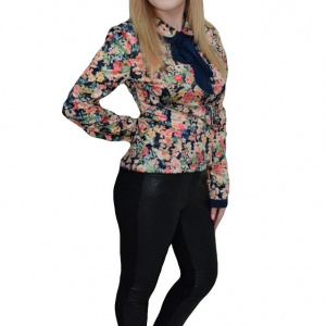 Pantalon casual cu piele ecologica in fata, de culoare neagra