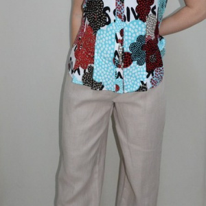 Pantalon comod de vara, masura mare, culoare bej, model simplu