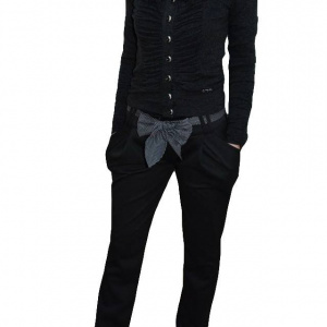 Pantalon cu buzunare laterale aplicate, nuanta de negru
