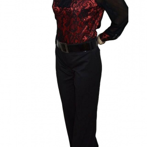 Pantalon lung, masura mare, de culoare neagra, cu curea in talie