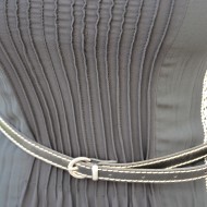 Rochie casual, din voal plisat, cu maneci trei-sferturi, negru-alb
