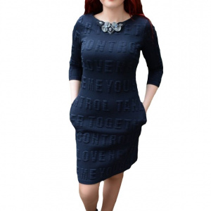 Rochie chic cu buzunare, nuanta de bleumarin, detaliu fin