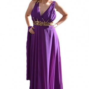 Rochie de gala frumoasa, pe nuanta de mov, cu insertii de margele