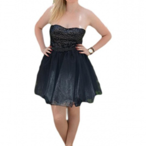 Rochie de ocazie, neagra, din tul si paiete cu bretele detasabile