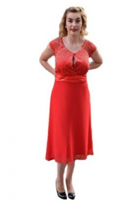 Rochie de ocazie rosie, disponibila in serie mare, cu insertii pietre