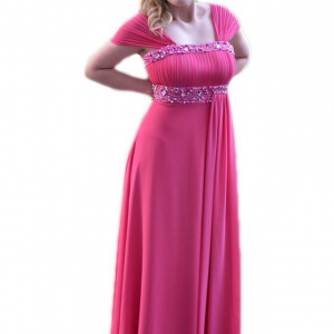 Rochie de seara lunga roz, decorata cu insertie de margele