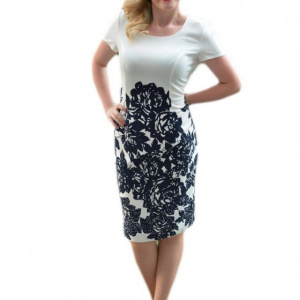 Rochie de zi, cu maneca scurta si imprimeu mare pe fond alb