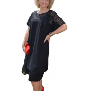 Rochie fashion cu voal larg si dantela cu paiete, nuanta neagra