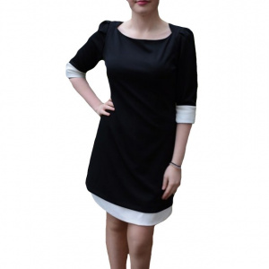 Rochie office, nuanta de negru-alb, cu maneci trei sferturi