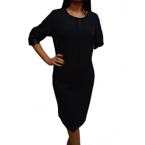 Rochie rafinata, bleumarin cu insertii de piele ecologica neagra