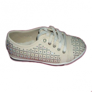 Tenis original, nuanta crem, cu model rafinat realizat din strasuri
