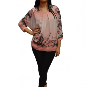Bluza de ocazie, cu imprimeu de flori fine pe fond plamaniu
