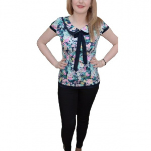 Bluza deosebita de ocazie, cu imprimeu multicolor si guler rotunjit
