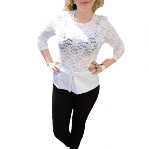 Bluza din dantela florala, culoare alba