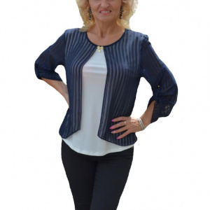 Bluza tinereasca cu design de dungi bleumarin, fond nuanta alba