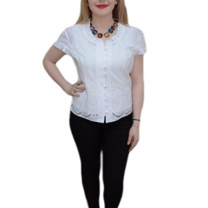 Bluza tinereasca, nuanta de alb, maneca scurta, design floral