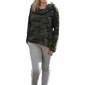 Bluza tinereasca tip sport, culoare verde inchis cu imprimeu chic