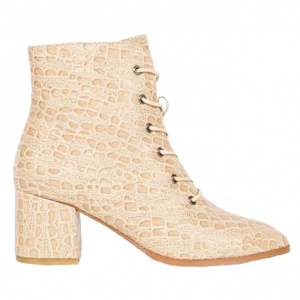 Botine Emelline cu design stone din piele ecologica lucioasa,nuanta de bej