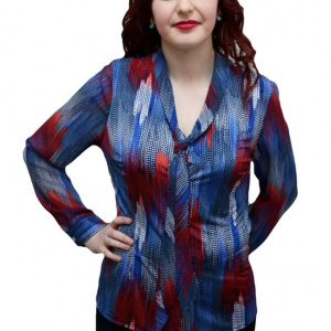 Camasa casual in nuante de alb-bleumarin-rosu, design de buline