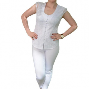 Camasa clasica, mulata, cu dantela si maneca scurta, alba