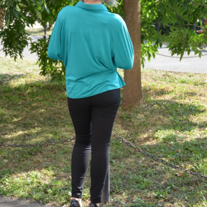 Camasa cu maneca lunga, in talie cu o banda elastica, turcoaz