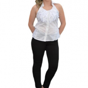 Camasa eleganta in nuanta de alb, cu design de volanase la bust