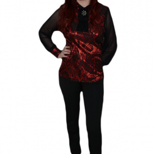 Pantalon office, nuanta de negru, curea rosie fashion