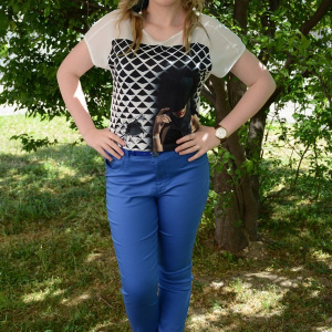 Pantalon tineresc masura mare, nuanta albastra cu curea trendy