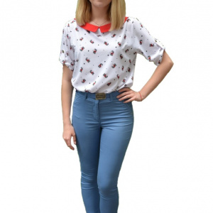 Pantaloni Jenny cu dungi subtiri ,nuanta de albastru