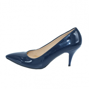 Pantof elegant, lucios, cu toc subtire inalt, de culoare bleumarin
