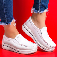 Pantofi alb cu talpa ortopedica ,din piele,model simplu